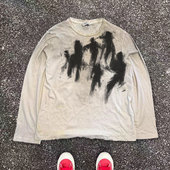 美式 王有病工作室 180G脏脏长袖 复古做旧暗黑阴郁风T恤超绝氛围感