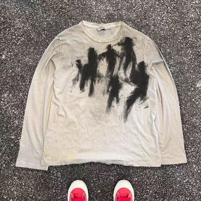 王有病工作室 180G脏脏长袖美式复古做旧暗黑阴郁风T恤超绝氛围感