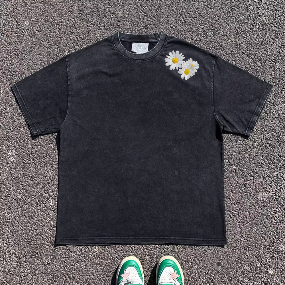 王有病工作室 260G重磅！港风ins菊花男女同款短袖T恤情侣装上衣,男装,时尚防晒服,淘宝优惠券,粉丝福利购,淘宝优惠卷