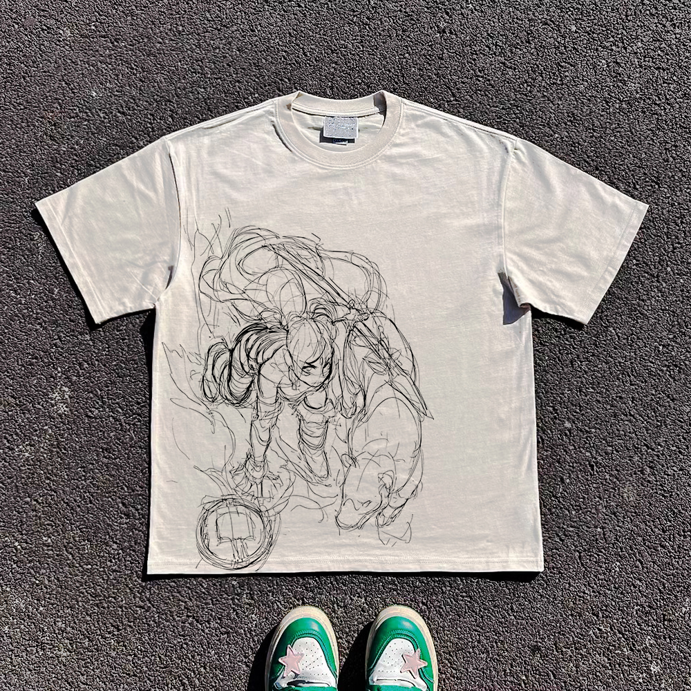 王有病工作室 10年老店！透气！设计感线条动漫学生打底衫落肩T恤