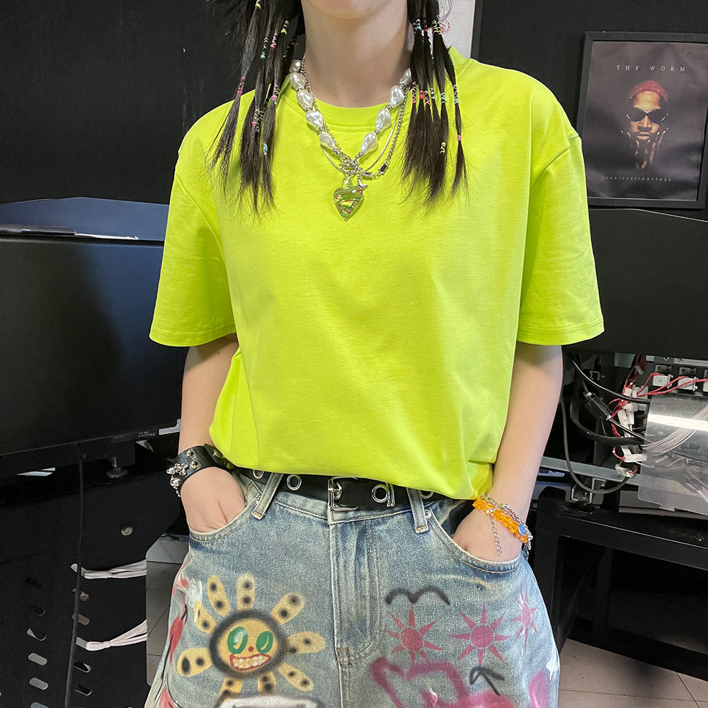 王有病工作室 重磅纯色多巴胺糖果色oversize短袖T恤男女情侣装