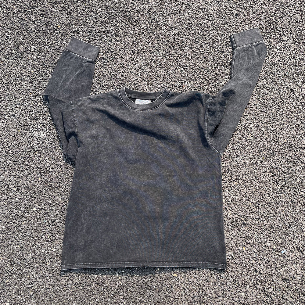 王有病工作室 重磅260G！做旧水洗情侣加大码长袖T恤打底基础款