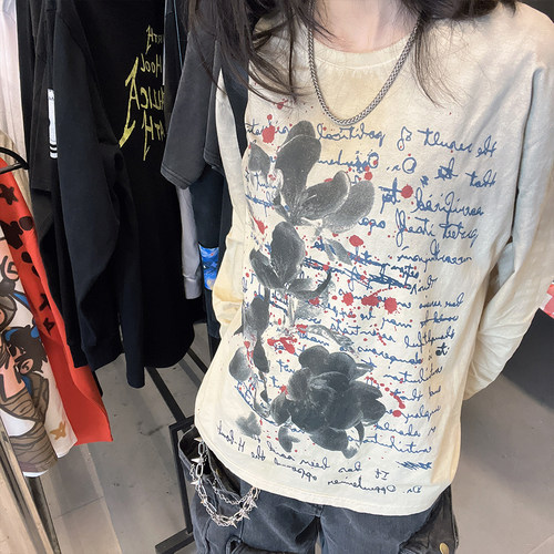 王有病工作室 ！180克脏脏长T复古做旧个性嘻哈街头男女长袖T恤