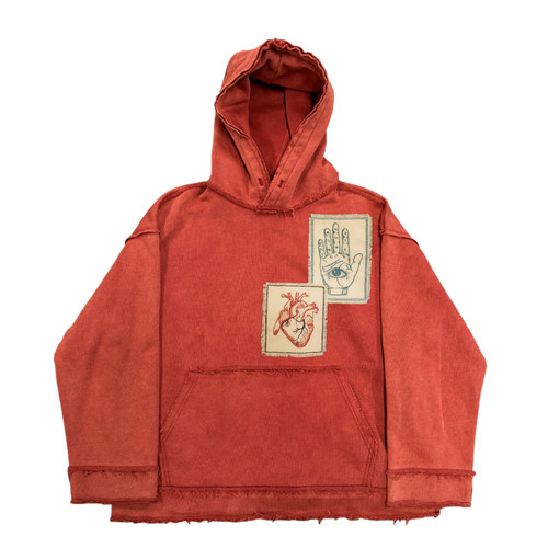 王有病工作室 只做心头好物！450克重磅水洗做旧复古插画连帽卫衣