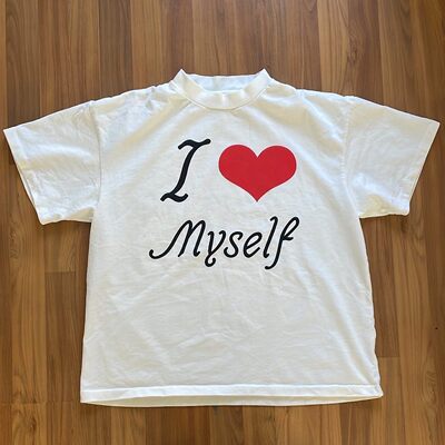 王有病工作室 美式复古爱心标语i love my self爱自己情侣短袖T恤