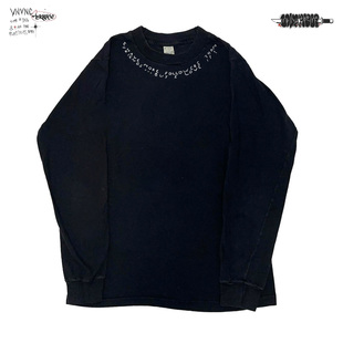 清仓款!艺术家设计感仿真刺绣领口字母长袖T恤上衣高级感情侣