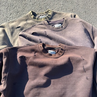 清仓处理 重磅水洗做旧套头卫衣破坏高级感情侣上衣 VINTAGE美式