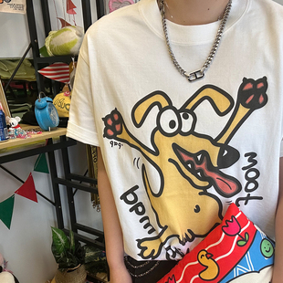 王有病工作室 重磅260G！吐舌绘画狗狗艺术可爱风男女款短袖T恤