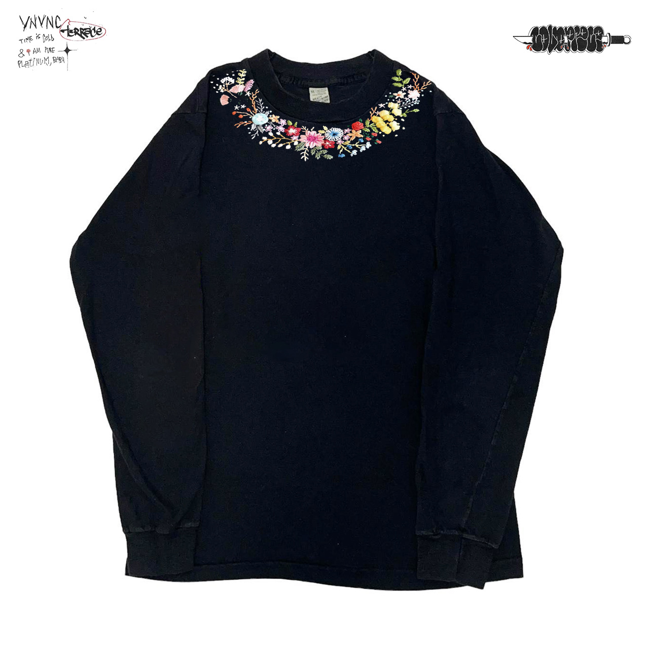 清仓款！小众设计感仿真刺绣花朵长袖T恤上衣高级感重磅卫衣情侣