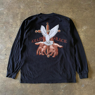 清仓款！oldschool美式复古重磅奇异恩典男女慵懒风秋季长袖t恤