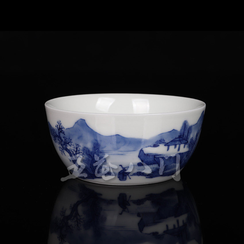 老贵和祥茶具 青花山水大缸杯B 景德镇青花瓷老款贵和祥茶具