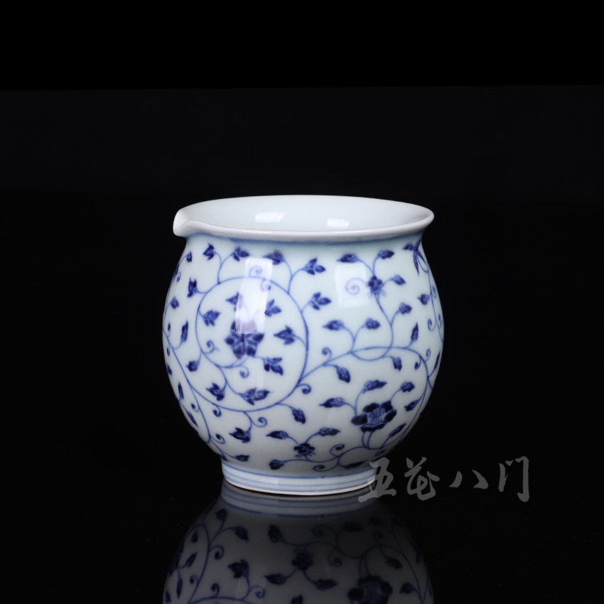 老贵和祥茶具 青花缠枝莲公道杯 景德镇青花瓷老款贵和祥茶具