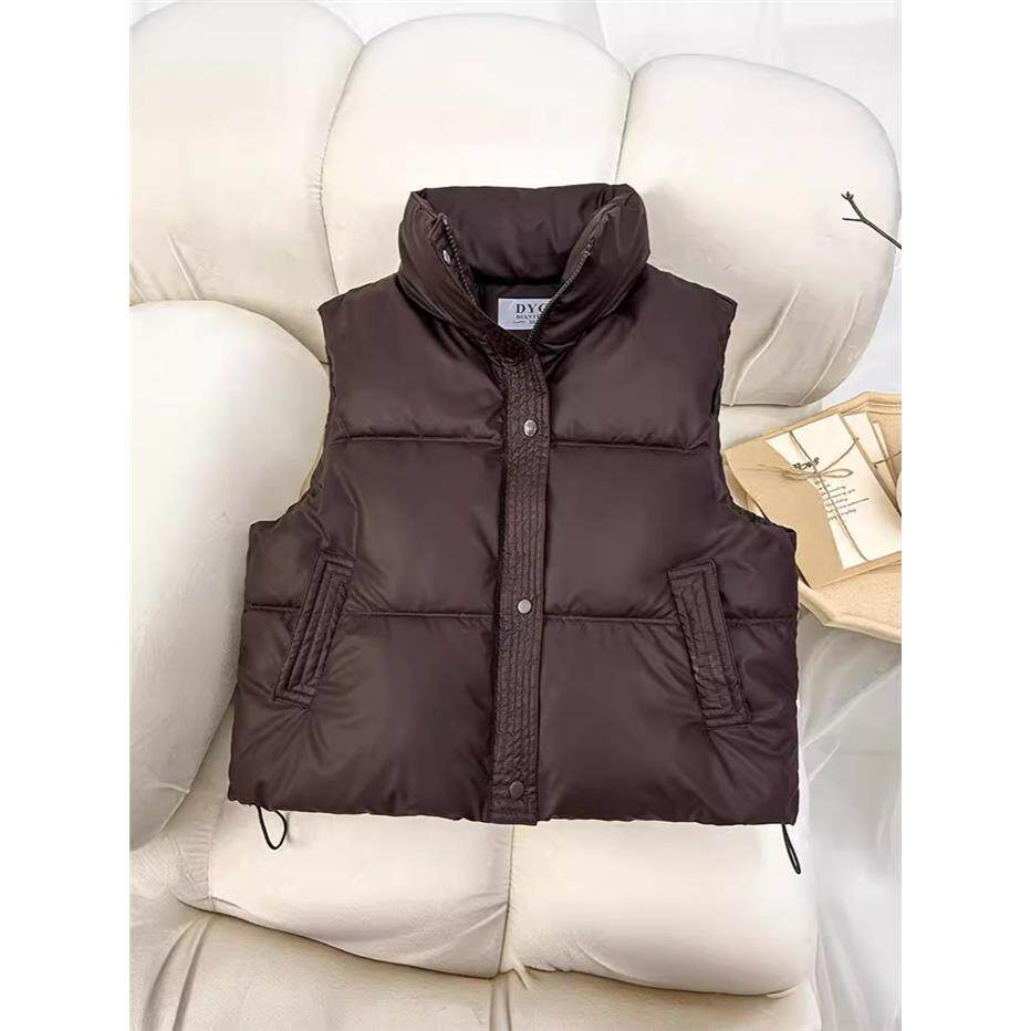 棉服马甲女秋冬韩版宽松棉坎肩立领色棉服背心外套