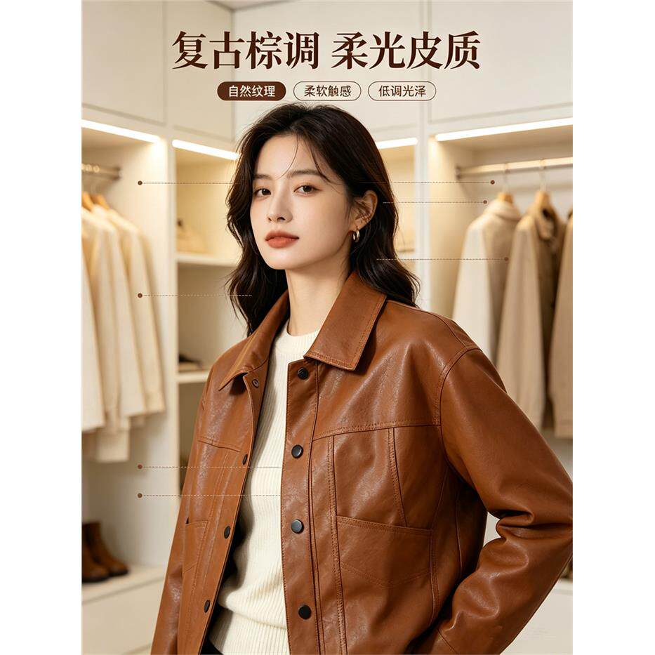 皮衣女款女士短款皮夹克外套流行时尚小香风气质春秋冬季