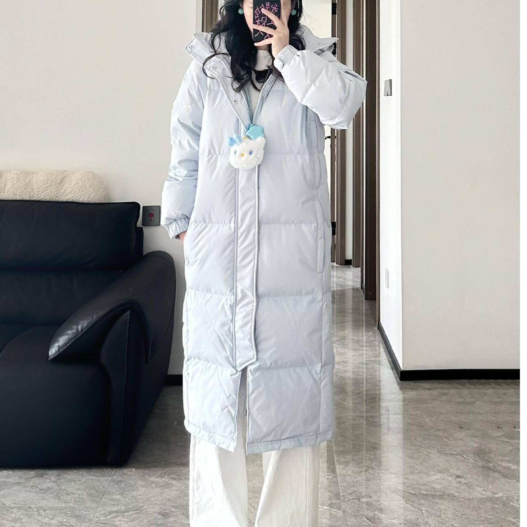 蓝色长款服女款冬季棉袄