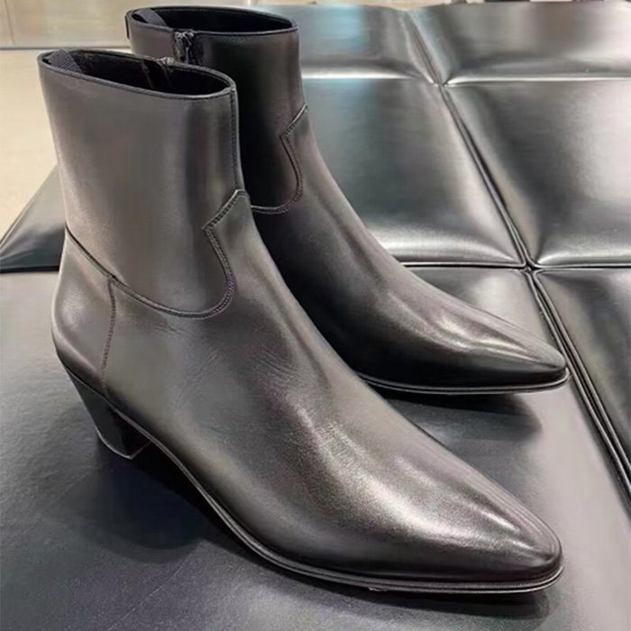 马丁靴男欧美新品时尚个性尖头增高Chelsea boots male牛皮时装鞋