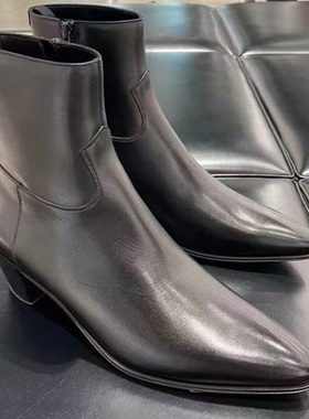 马丁靴男欧美新品时尚个性尖头增高Chelsea boots male牛皮时装鞋