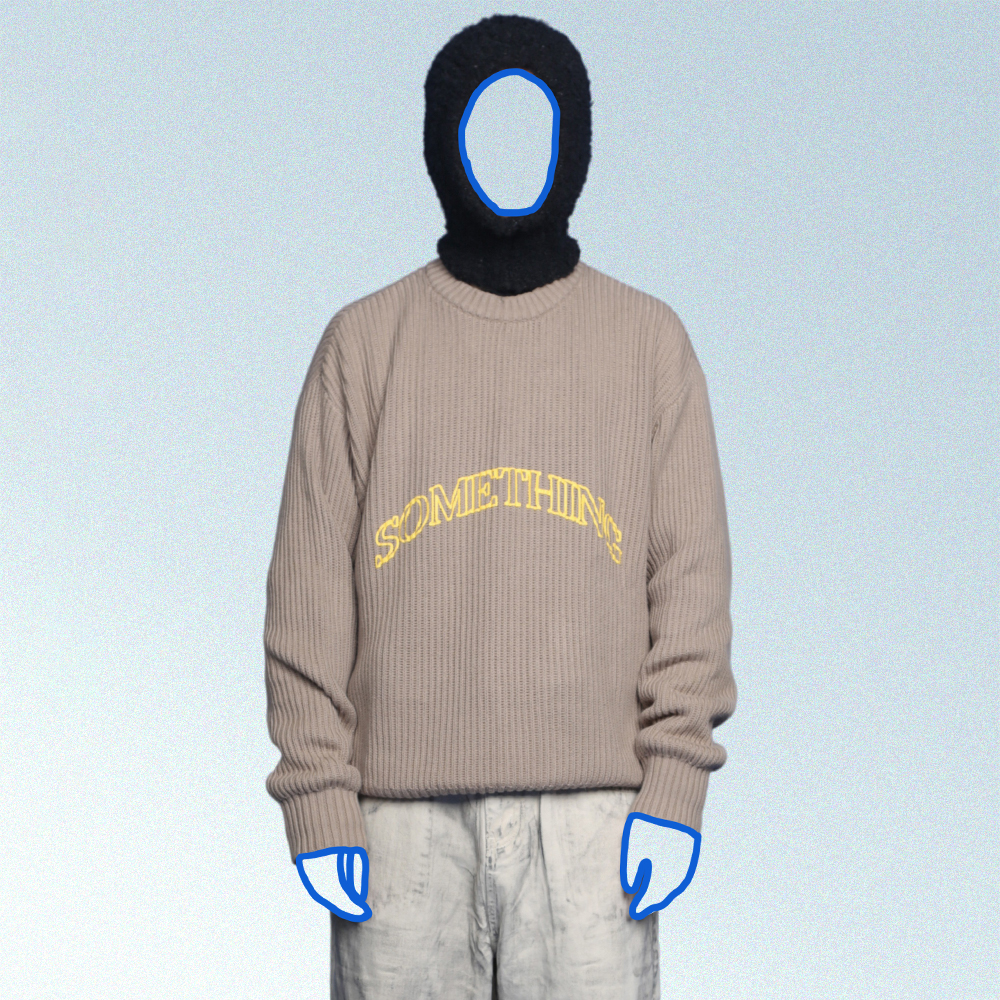 something圆领做旧印花毛衣