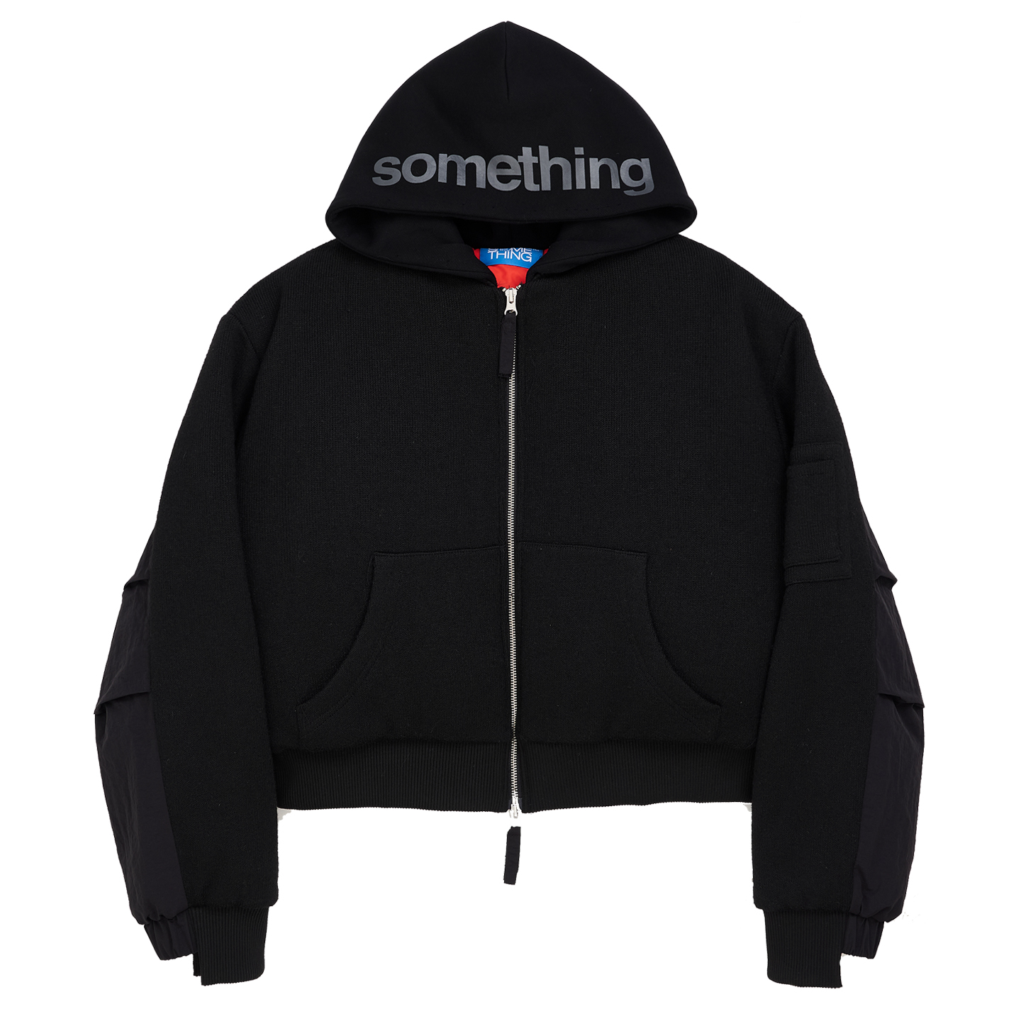 SOMETHING前后拼接连帽棉衣