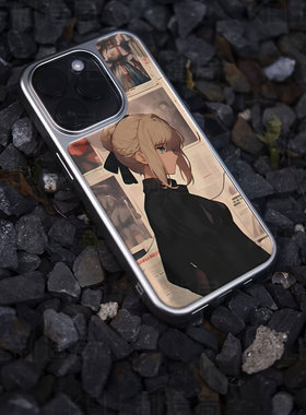 旧墙少女电镀玻璃黑框磨砂手机壳适用苹果iphone17promax华为小米14ULTRA小米15ULTRA华为P60PROVIVOX200PROM