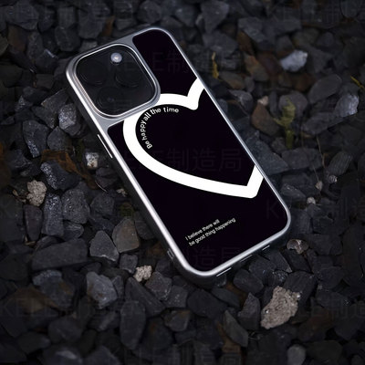 快乐之心电镀玻璃黑框磨砂手机壳适用苹果iphone17promax华为华为MATE60PROPLUS小米14ULTRAOPPORENO12华为PU