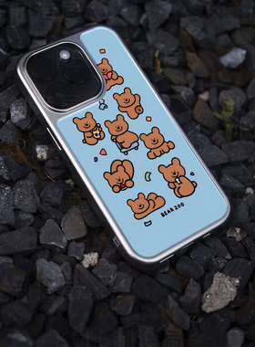 熊仔百态电镀玻璃黑框磨砂手机壳适用苹果iphone17promax华为VIVOX200PROMINI华为P60PRO荣耀300PRO华为MATE7