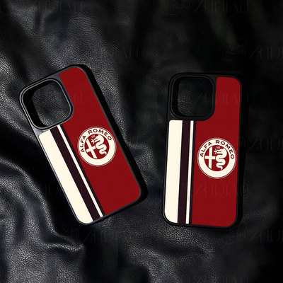 阿尔法罗密欧大孔黑框玻璃磨砂磁吸碳纤纹手机壳适用苹果iphone17promax华为小米14PRO小米15PROP60PROP80PRO