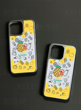 夏日甜趣电镀玻璃黑框磨砂手机壳适用苹果iphone17promax华为华为MATE70PROPLUS小米15ULTRAVIVOX200PROMINI