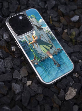 水门少女电镀玻璃黑框磨砂手机壳适用苹果iphone17promax华为华为P60PROOPPOFINDX8PROVIVOIQOO12PRO小米14PR