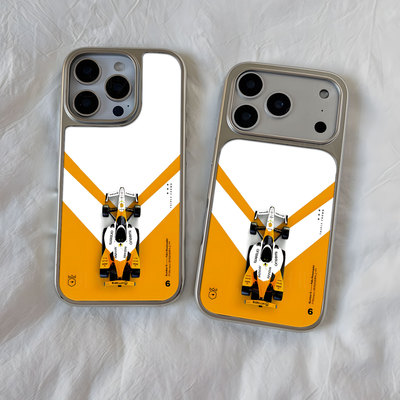 F1橙白赛车大孔电镀黑框磨砂磁吸碳纤纹手机壳适用苹果iphone17promax华为全包按键15/16PLUSP70PRO