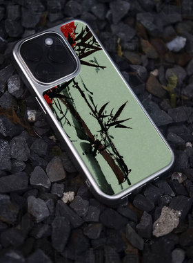 墨竹红韵电镀玻璃黑框磨砂手机壳适用苹果iphone17promax华为OPPOFINDX8PROOPPORENO12华为PURA70PROPLUS华为