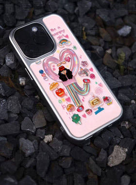 快乐女孩电镀玻璃黑框磨砂手机壳适用苹果iphone17promax华为华为MATE70PROPLUS小米17PROMAX小米15PRO小米14