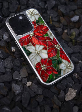 玻璃花饰电镀玻璃黑框磨砂手机壳适用苹果iphone17promax华为小米17PROMAX华为MATE60PROPLUS华为PURA80PROPL