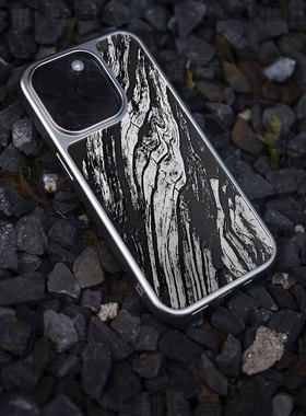 树皮纹理电镀玻璃黑框磨砂手机壳适用苹果iphone17promax华为荣耀300PROOPPOFINDX8PRO小米14ULTRA小米15PRO