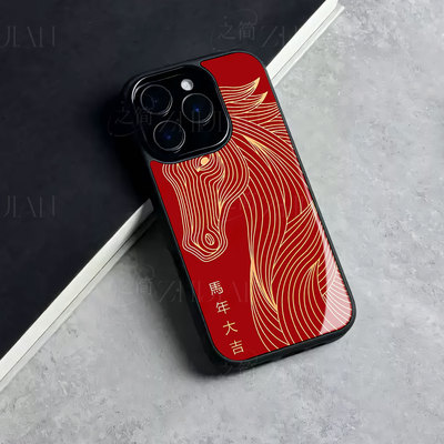 苹果17promax马年金吉玻璃手机壳马年新年祝福有钱适用苹果华为OPPOK13TURBOPRO红米K80PRONOVA14至尊一加ACE