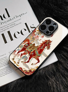 苹果17promax马年花开j玻璃手机壳马年新年祝福有钱适用苹果华为荣耀400PRO红米NOTE15PROPLUS荣耀X70IVIVOX2