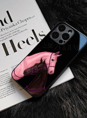 苹果17promax黑白双马玻璃手机壳马年新年祝福有钱适用苹果华为小米15至尊P80PRO一加ACE6IQOONEO10PROPLUS