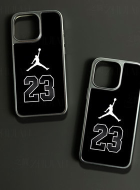 飞人23号手机壳大孔电镀黑框碳纤维二合一玻璃适用苹果17promax华为MATE60PROPLUSMATE50PROPURA70ULTRAPURA8