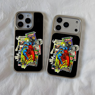 恶灵骑士漫画大孔电镀黑框磨砂磁吸碳纤纹手机壳适用苹果iphone17promax华为P70ULTRA12 14全包按键