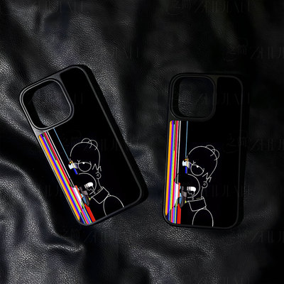 辛普森故障图大孔黑框玻璃磨砂磁吸碳纤纹手机壳适用苹果iphone17promax华为小米14PROMATE80PROMATE60PROMAT
