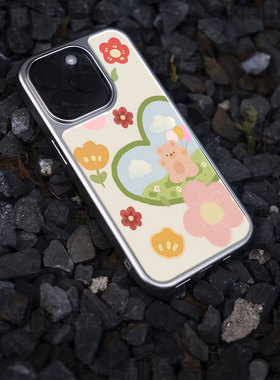 小熊花园电镀玻璃黑框磨砂手机壳适用苹果iphone17promax华为小米14PROOPPOFINDX8PRO华为PURA70PROPLUSOPPOR