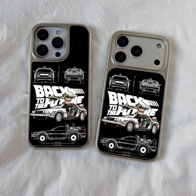 回到未来汽车大孔电镀黑框磨砂磁吸碳纤纹手机壳适用苹果iphone17promax华为P70PRO小众个性全包按键