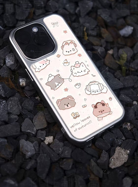 秋日萌宠电镀玻璃黑框磨砂手机壳适用苹果iphone17promax华为OPPOFINDX8PROVIVOX200PROMINI小米15ULTRA华为P