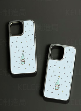 星空萌娃电镀玻璃黑框磨砂手机壳适用苹果iphone17promax华为小米17PROMAX小米15PROOPPOFINDX8PROOPPORENO13