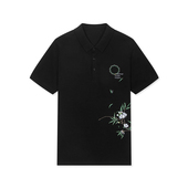夏季 新款 黑色POLO衫 G男装 植物刺绣简约气质短袖 上衣潮