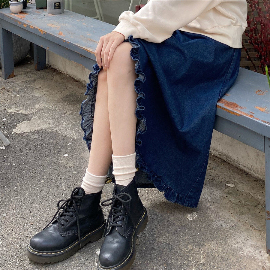 THETURE【树藤海岛】高腰牛仔中长款半身裙2020秋季新款不规则女|msdalam kategori Butik wanita / wanita, skirt - dari Buy2taobao.com untuk memberikan perkhidmatan ejen Taobao profesional membeli