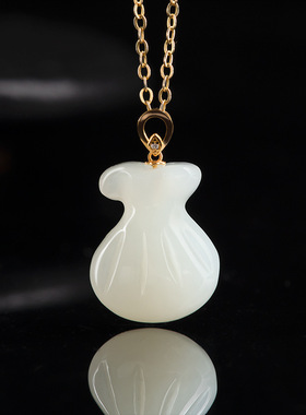 天然和田白玉福袋吊坠项链饰品