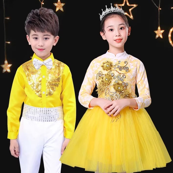 秋收主题服装儿童裙子金黄色纱裙舞蹈运动会演出玉米粒稻穗朗诵