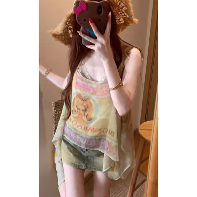 nana同款甜辣斜肩印花上衣