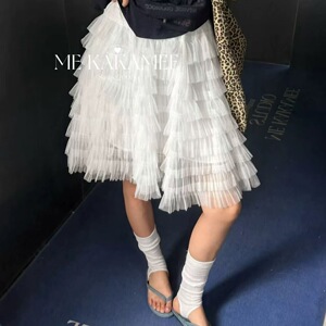 ME KAKAMEE夏新品韩代同款蕾丝层次感蓬蓬纱裙半身裙短裙